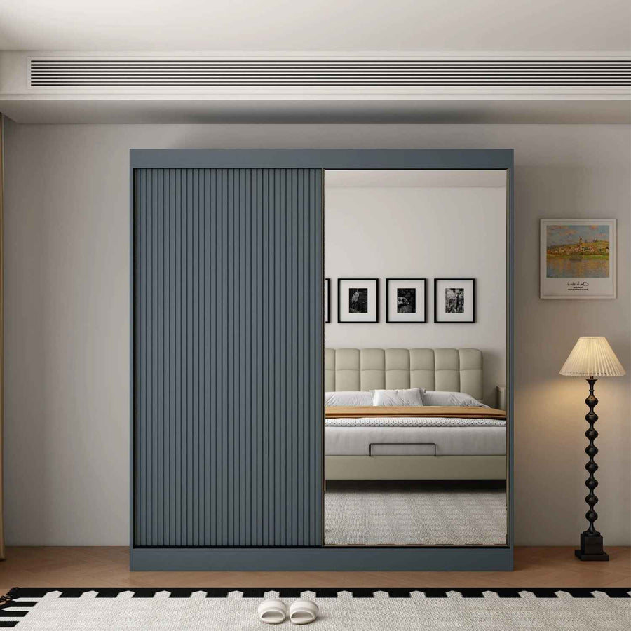 Kensington 200cm Dark Grey Sliding Door Wardrobe with Mirror Panel