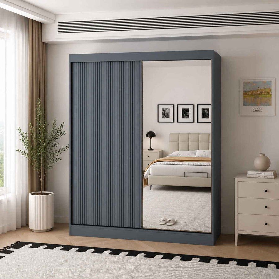 Kensington 200cm Dark Grey Sliding Door Wardrobe with Mirror Panel