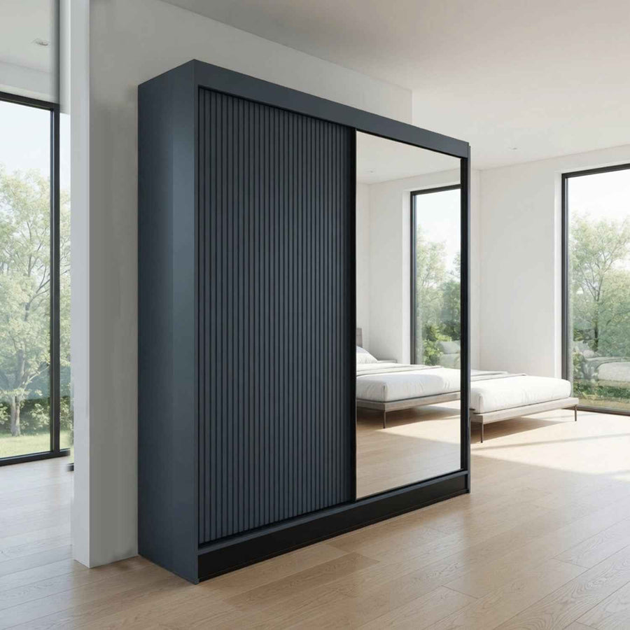 Kensington 200cm Dark Grey Sliding Door Wardrobe with Mirror Panel