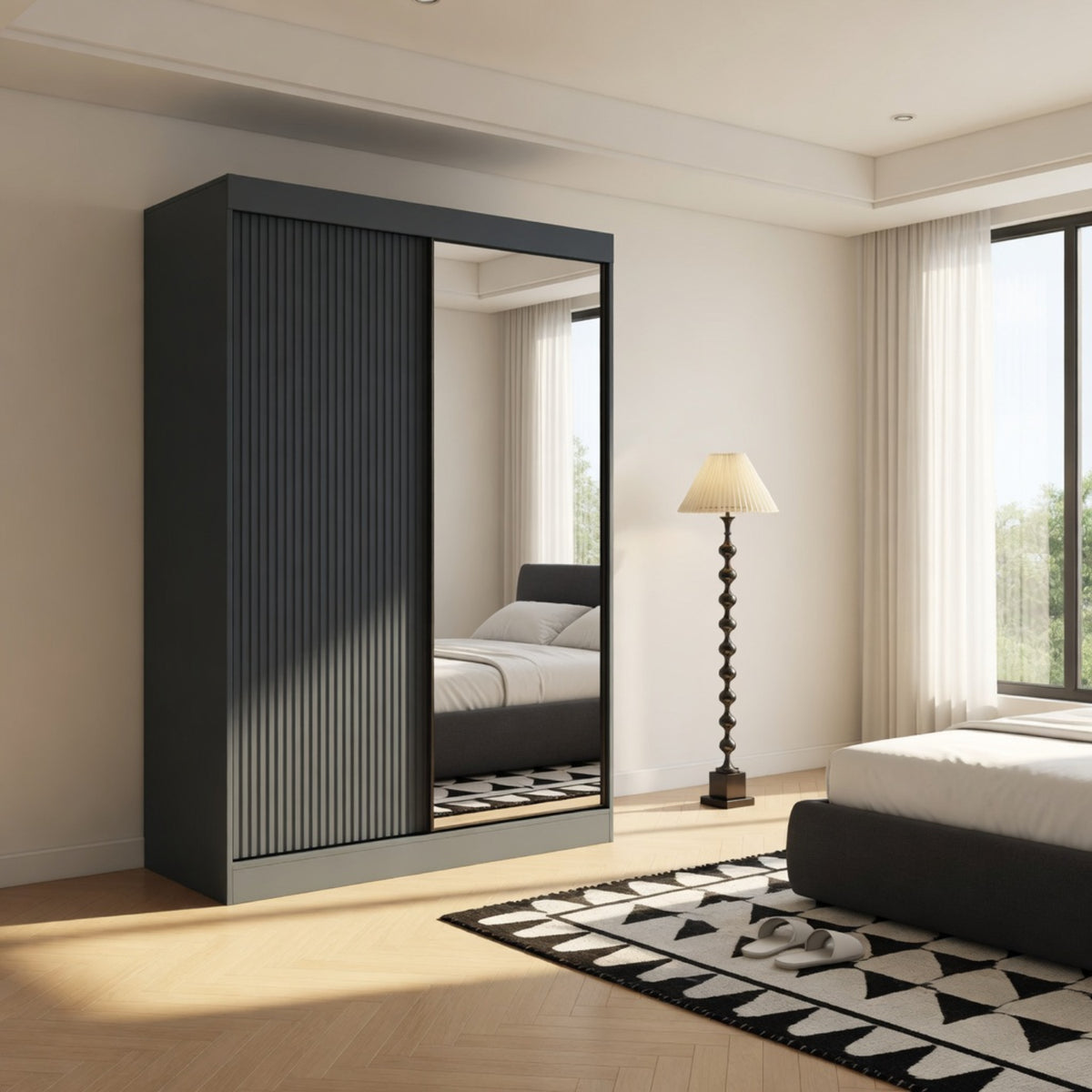 Kensington 150cm Dark Grey Sliding Door Wardrobe with Mirror Panel - image 6
