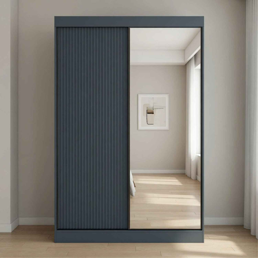 Kensington 150cm Dark Grey Sliding Door Wardrobe with Mirror Panel