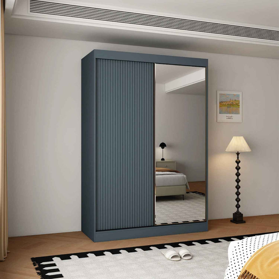 Kensington 150cm Dark Grey Sliding Door Wardrobe with Mirror Panel