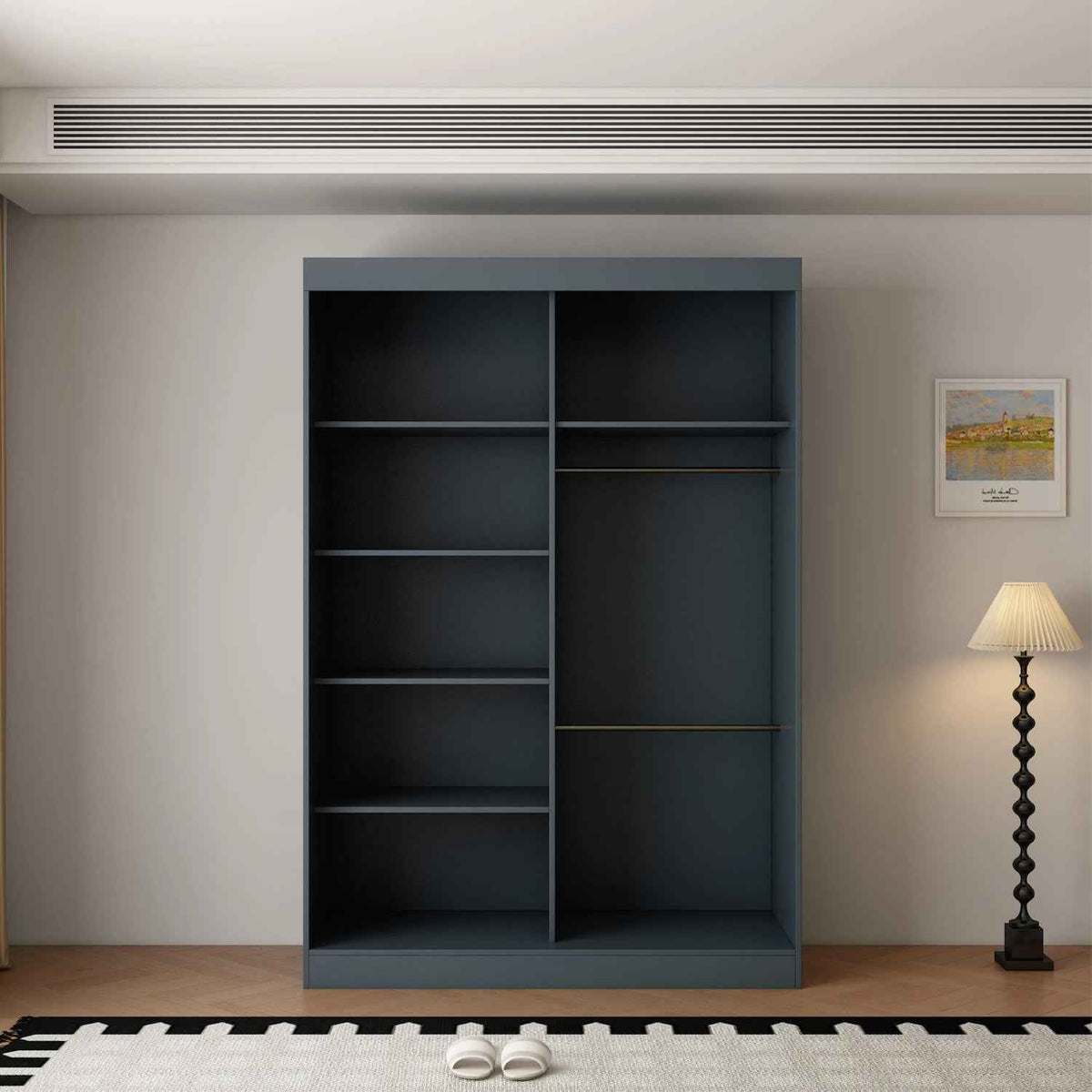 Kensington 150cm Dark Grey Sliding Door Wardrobe with Mirror Panel