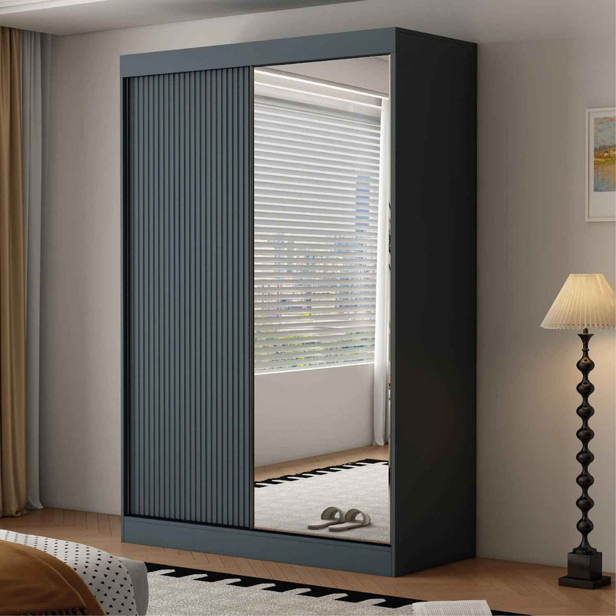 Kensington 150cm Dark Grey Sliding Door Wardrobe with Mirror Panel