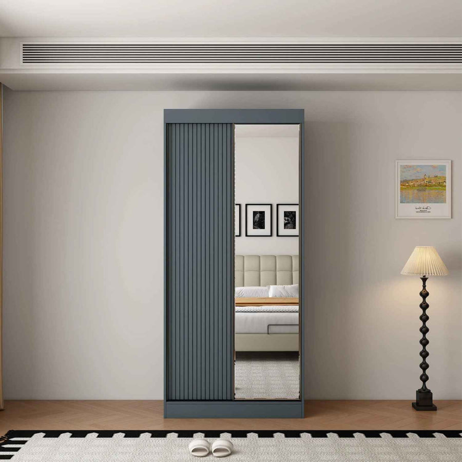 Kensington 100cm Dark Grey Sliding Door Wardrobe with Mirror Panel