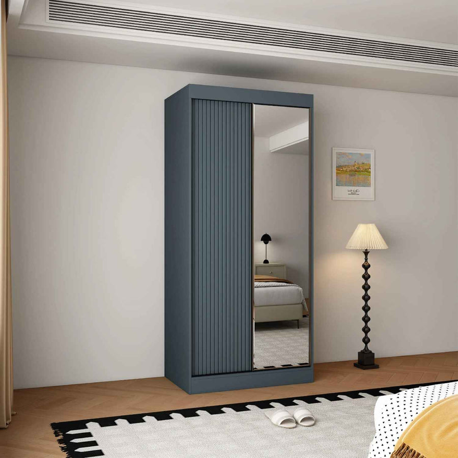 Kensington 100cm Dark Grey Sliding Door Wardrobe with Mirror Panel