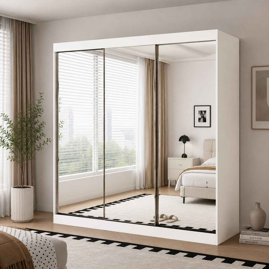 Chichester 250cm Full Mirror Sliding Door Wardrobe in White