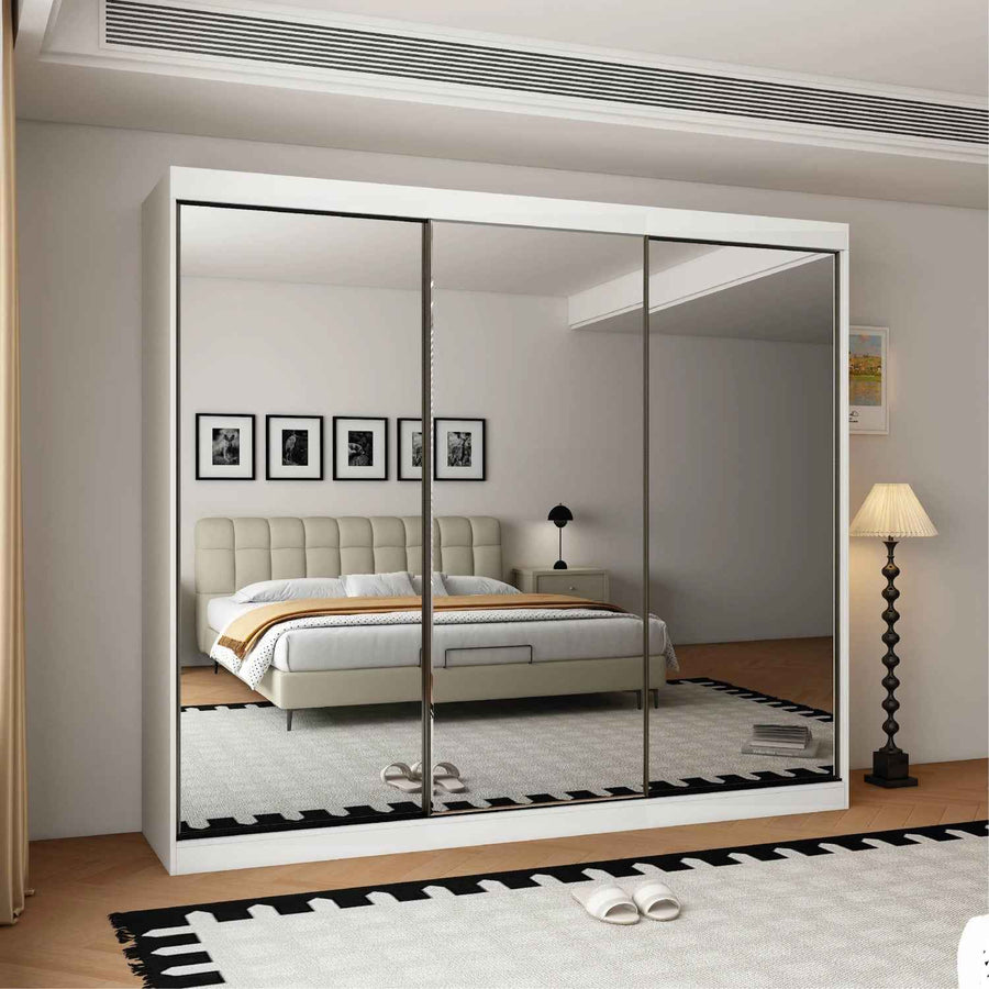 Chichester 250cm Full Mirror Sliding Door Wardrobe in White