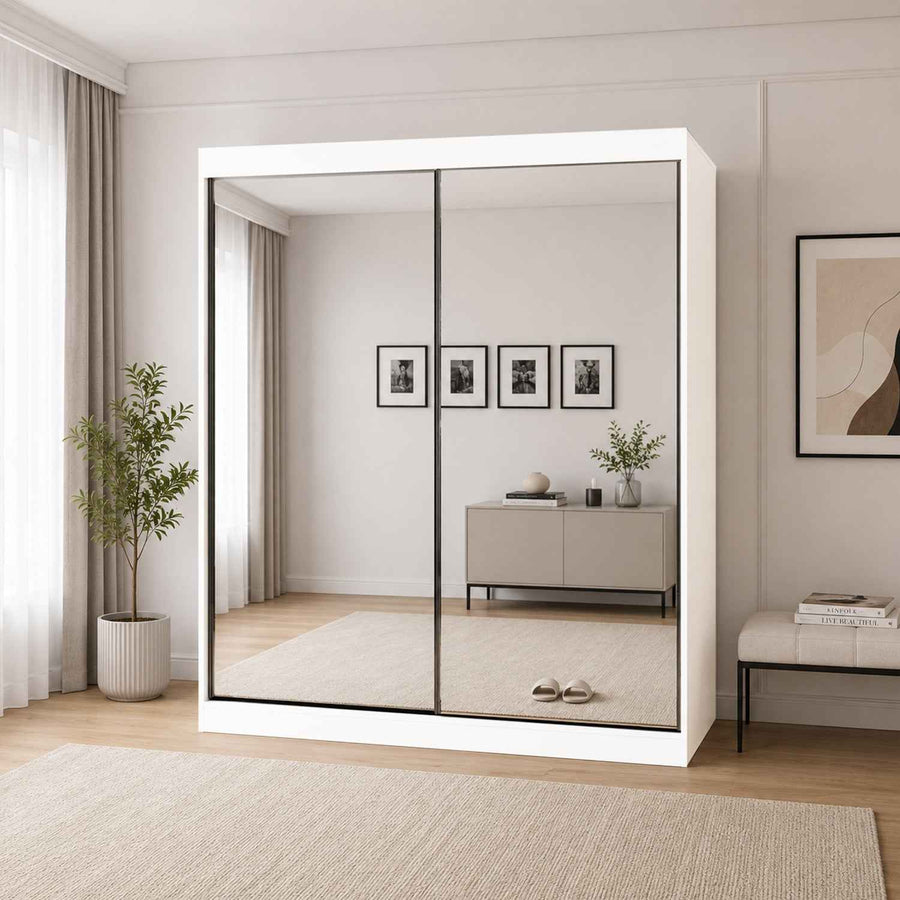 Chichester 200cm Full Mirror Sliding Door Wardrobe in White