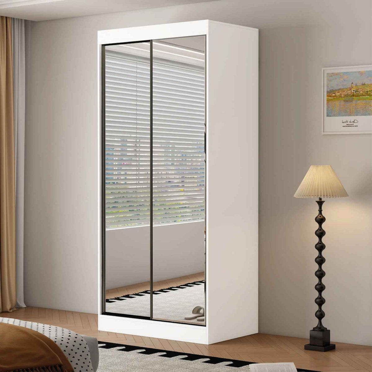Chichester 100cm Full Mirror Sliding Door Wardrobe in White