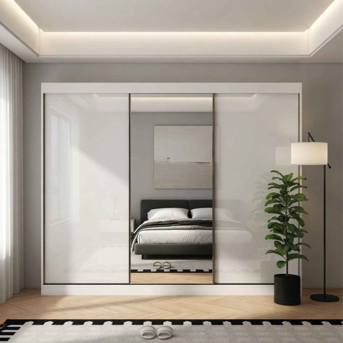 Padstow 250cm Gloss White Sliding Door Wardrobe with Mirror