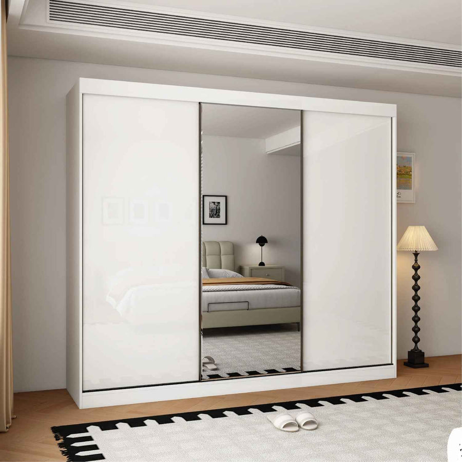 Padstow 250cm Gloss White Sliding Door Wardrobe with Mirror