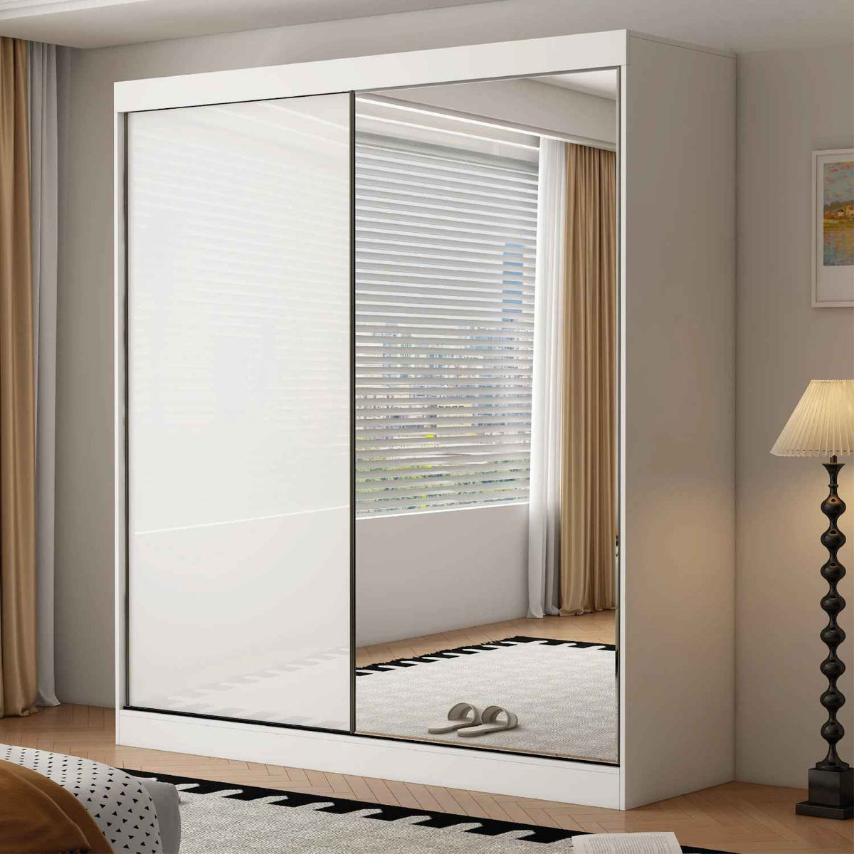 Padstow 200cm Gloss White Sliding Door Wardrobe with Mirror