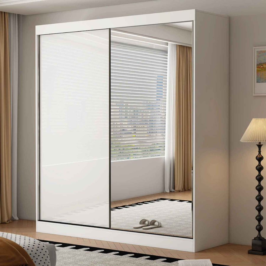 Padstow 200cm Gloss White Sliding Door Wardrobe with Mirror