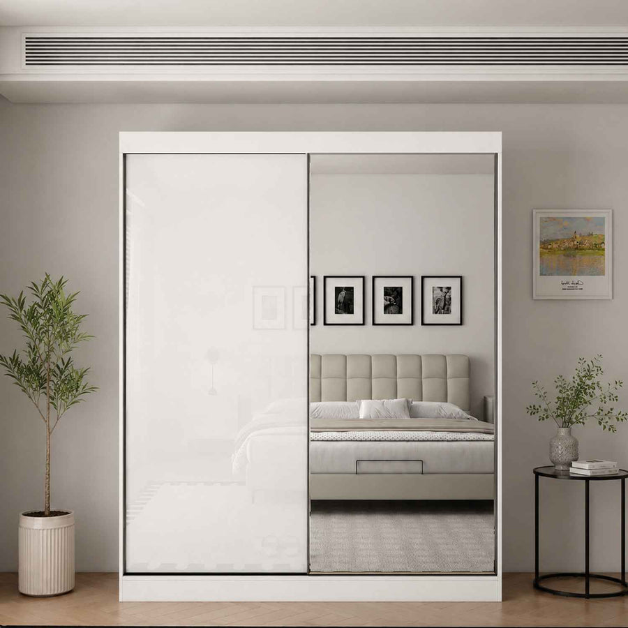 Padstow 200cm Gloss White Sliding Door Wardrobe with Mirror