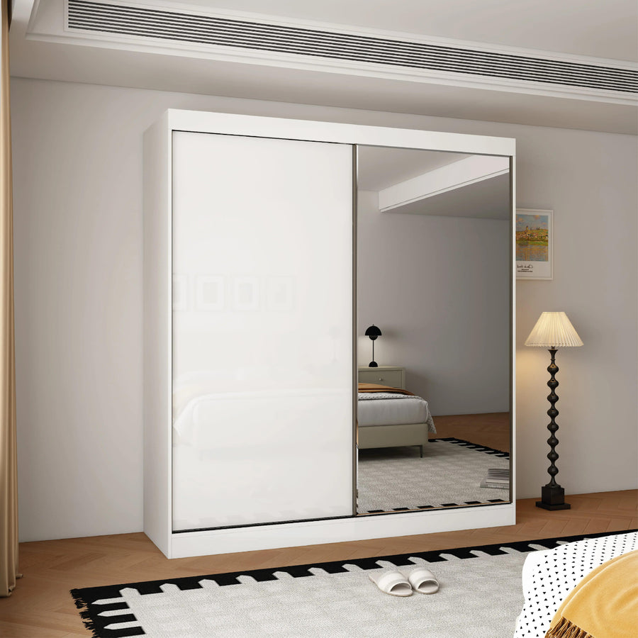 Padstow 200cm Gloss White Sliding Door Wardrobe with Mirror