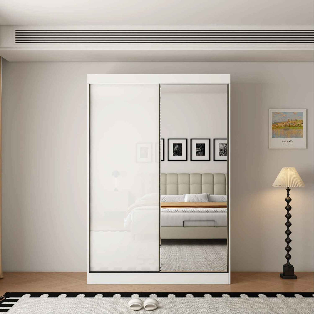 Padstow 150cm Gloss White Sliding Door Wardrobe with Mirror