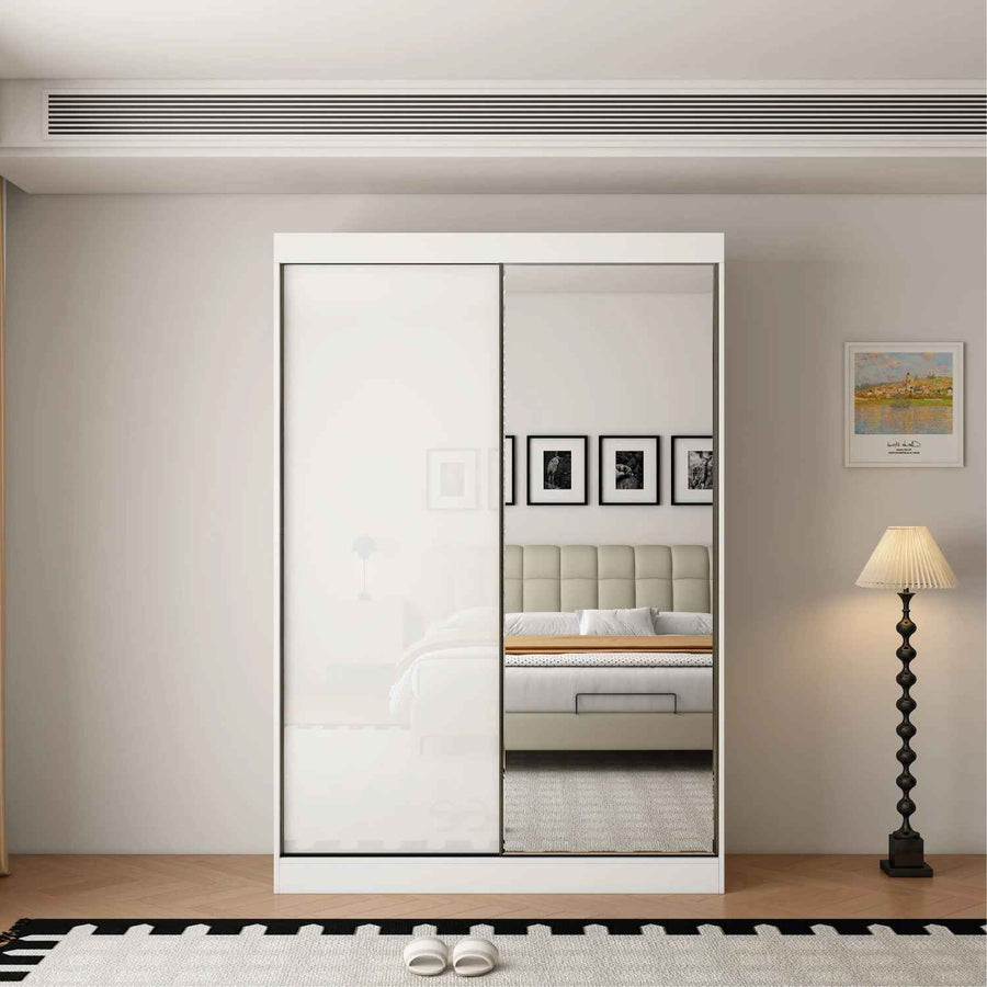 Padstow 150cm Gloss White Sliding Door Wardrobe with Mirror