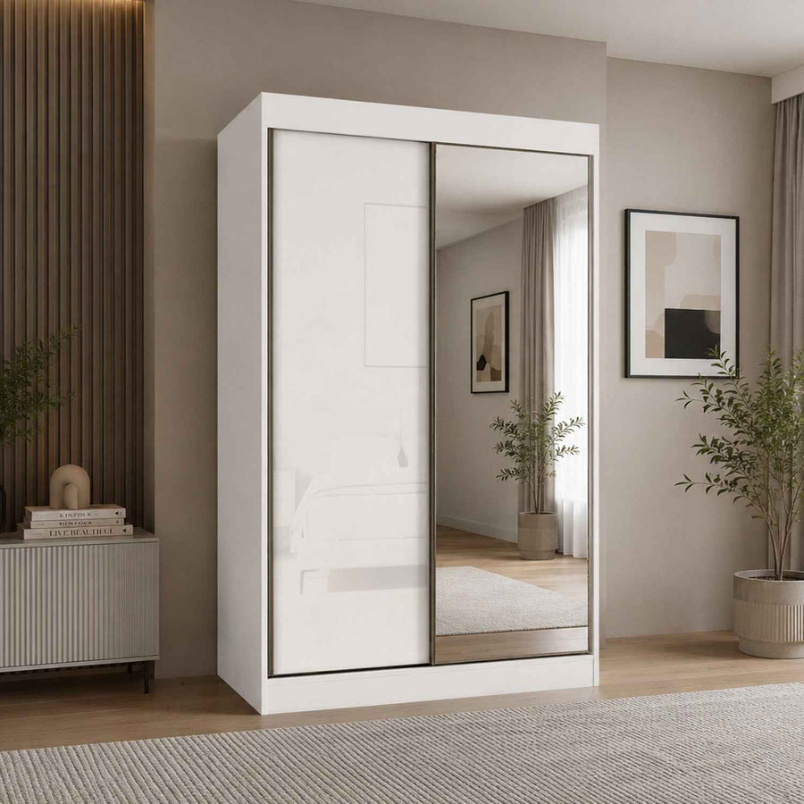 Padstow 150cm Gloss White Sliding Door Wardrobe with Mirror