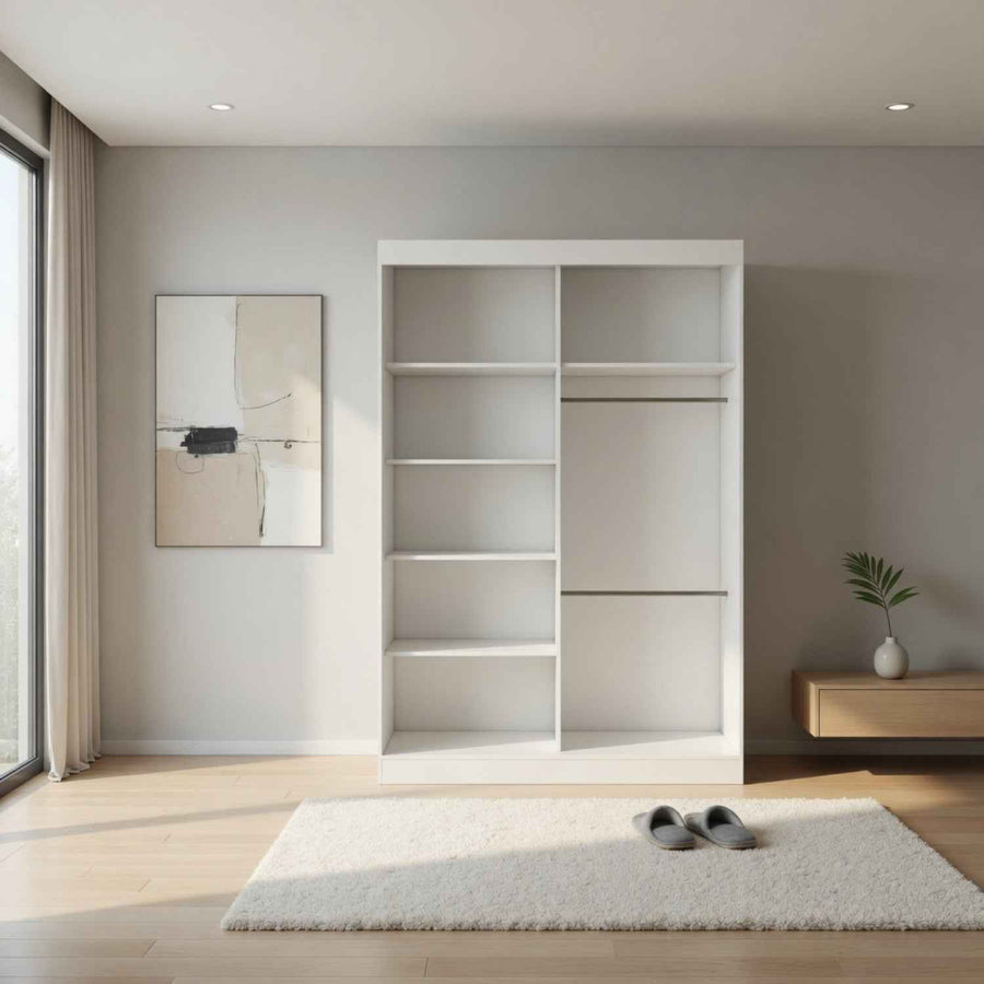Padstow 150cm Gloss White Sliding Door Wardrobe with Mirror