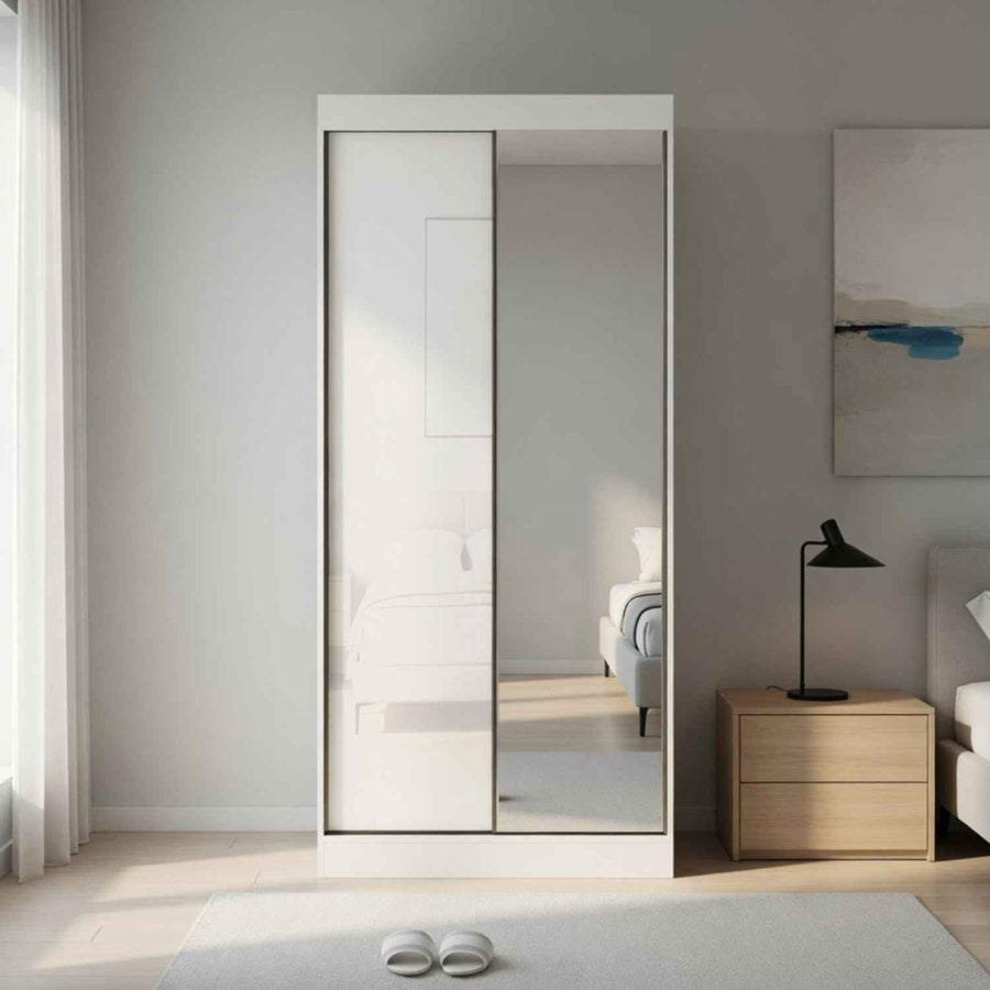 Padstow 100cm Gloss White Sliding Door Wardrobe with Mirror