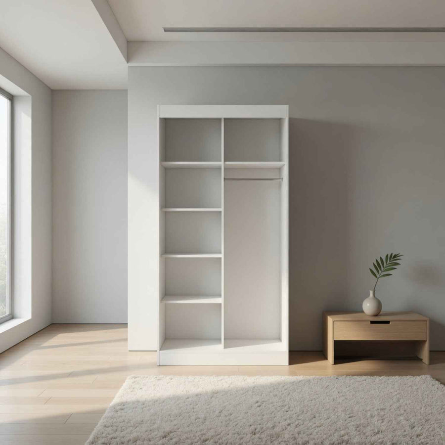 Padstow 100cm Gloss White Sliding Door Wardrobe with Mirror