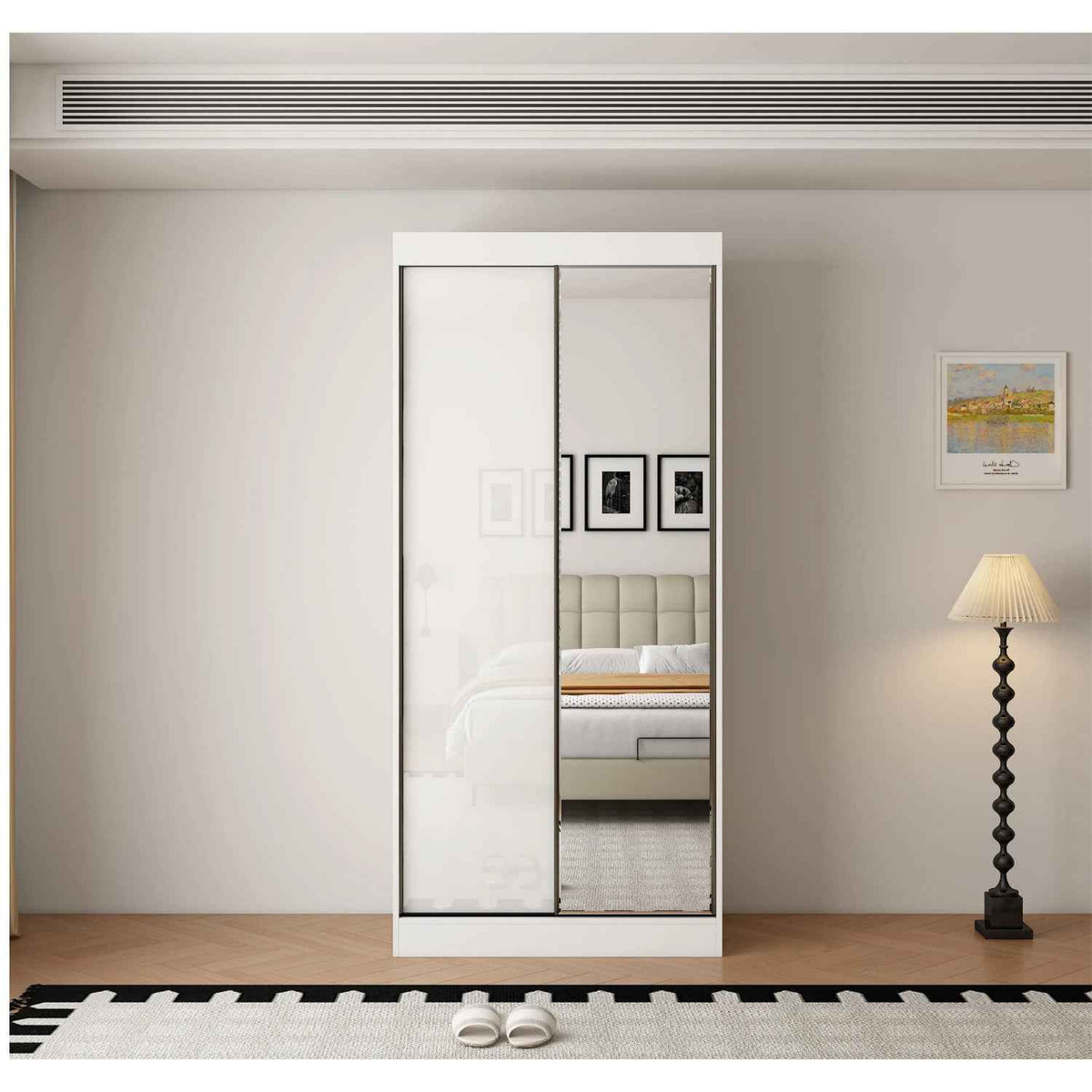 Padstow 100cm Gloss White Sliding Door Wardrobe with Mirror