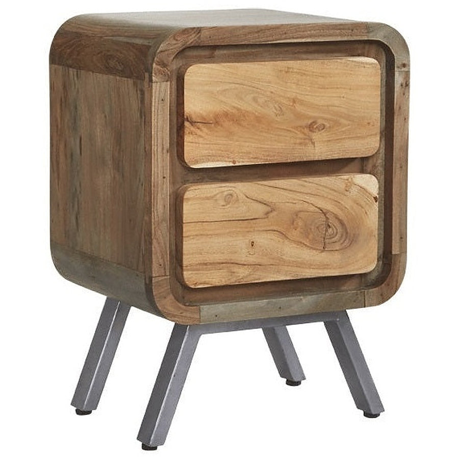 Retrona Retro Wood and Metal 2 Drawer Lamp Table