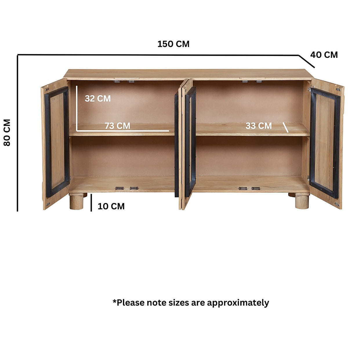 Flutera Light Brown Extra Large Fluted Mango Wood 4 Door Sideboard - image 7