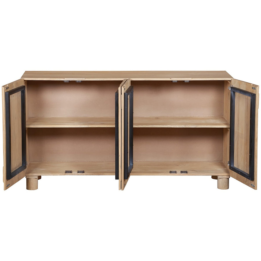 Flutera Light Brown Extra Large Fluted Mango Wood 4 Door Sideboard