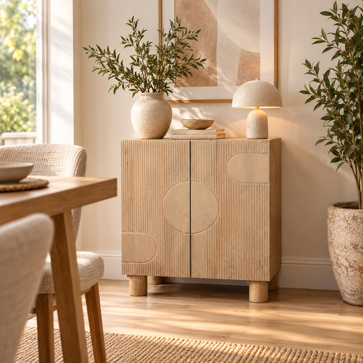 Flutera Light Brown Small Fluted Mango Wood 2 Door Sideboard