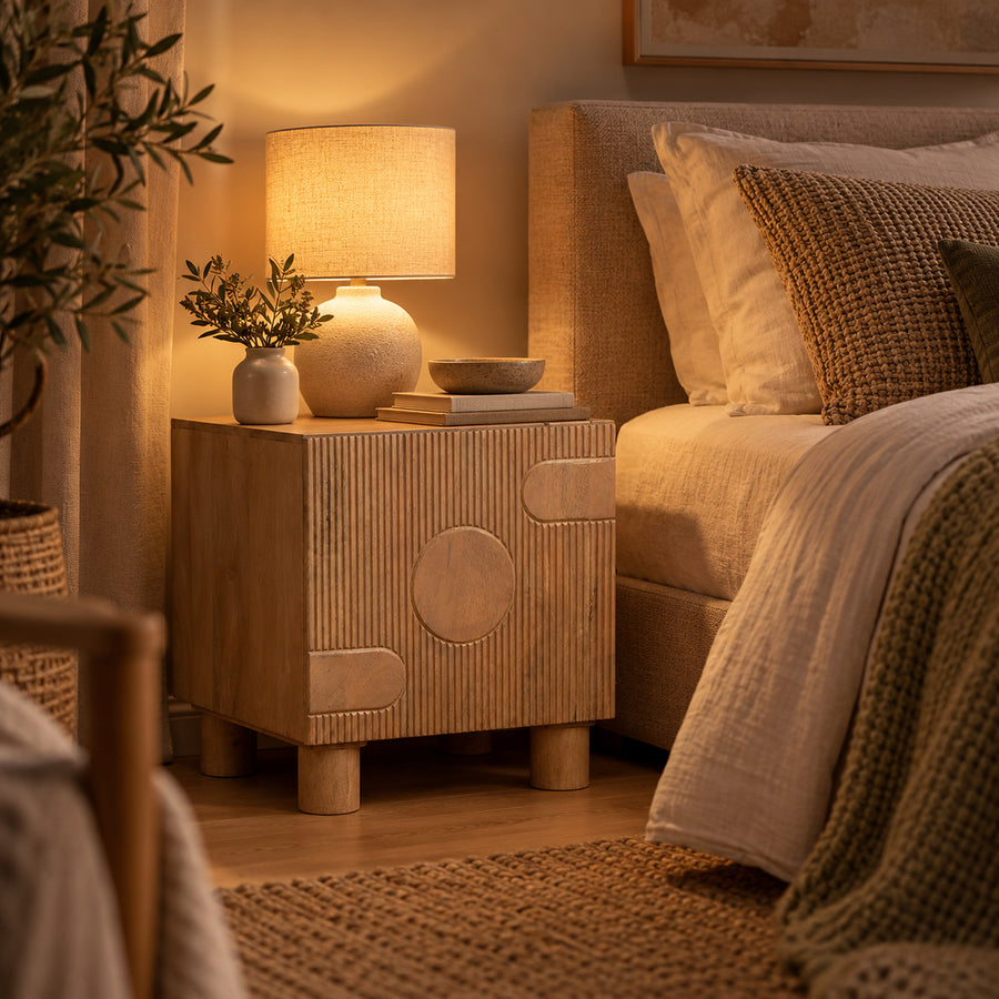 Flutera Light Brown Fluted Mango Wood Bedside Table with Shelf - image 3
