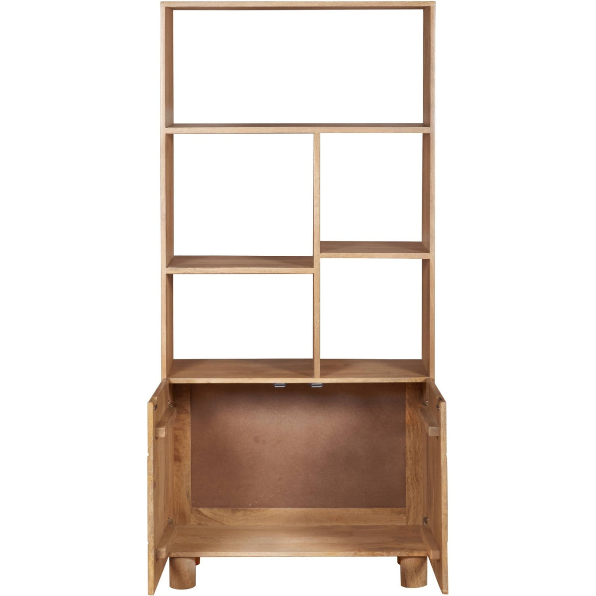 Flutera Light Brown Fluted Mango Wood Bookcase with Cabinet