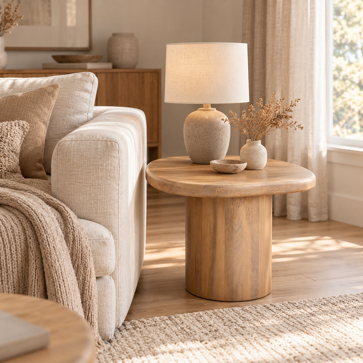 Flutera Natural Pebble Shape Mango Wood Side Table