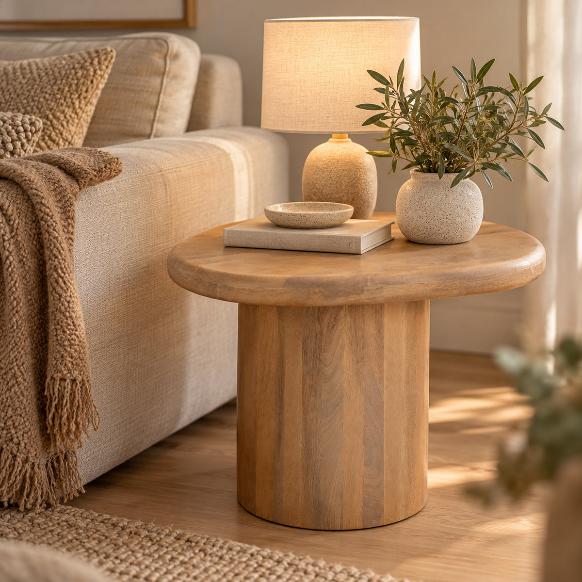 Flutera Natural Pebble Shape Mango Wood Side Table