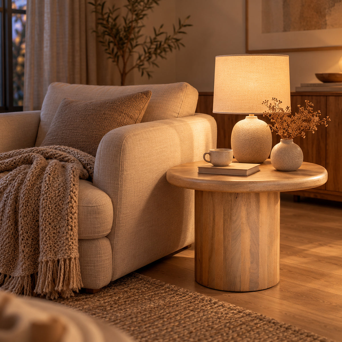 Flutera Natural Pebble Shape Mango Wood Side Table
