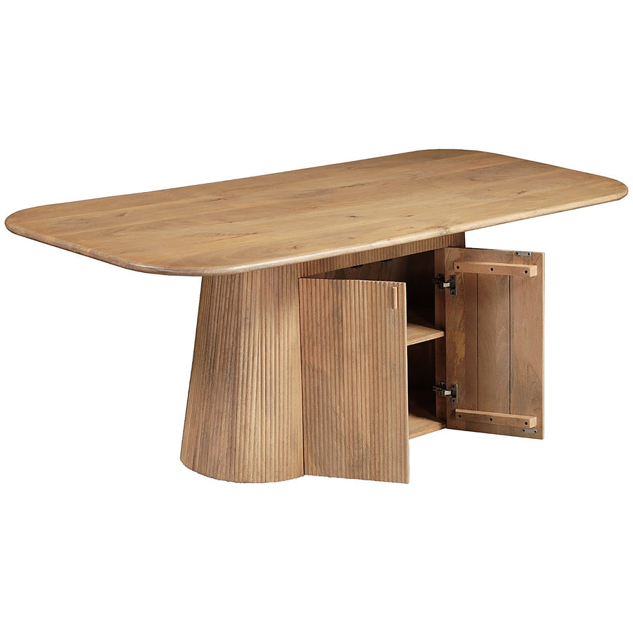 Flutera Natural Mango Wood Dining Table with Fluted Storage Pedestal