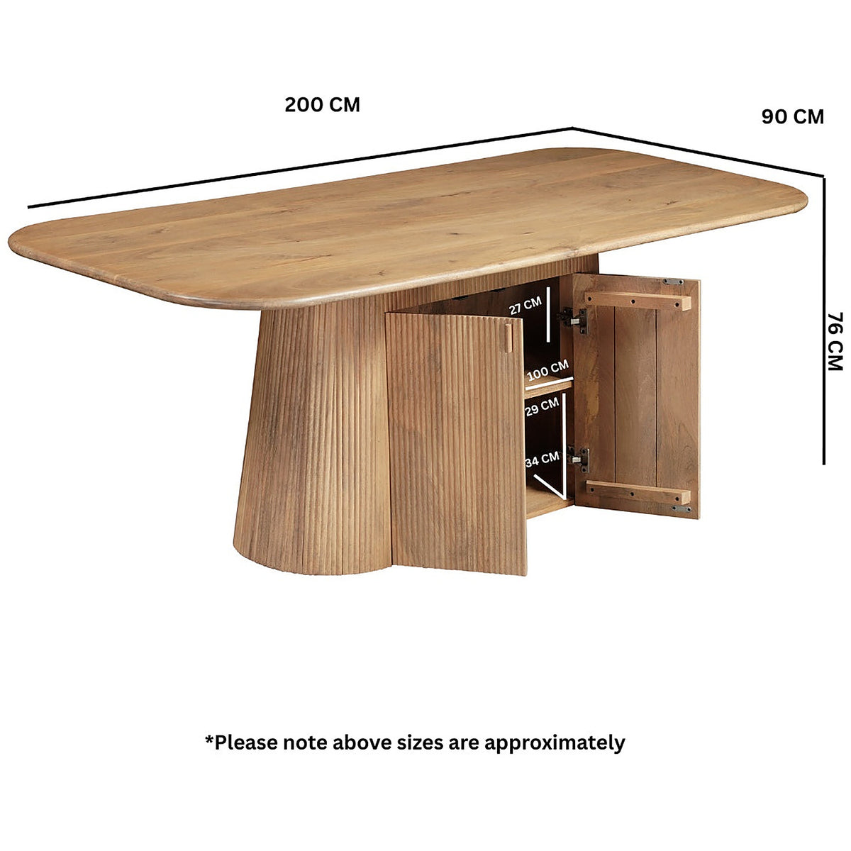 Flutera Natural Large Mango Wood Dining Table with Storage Pedestal - image 8