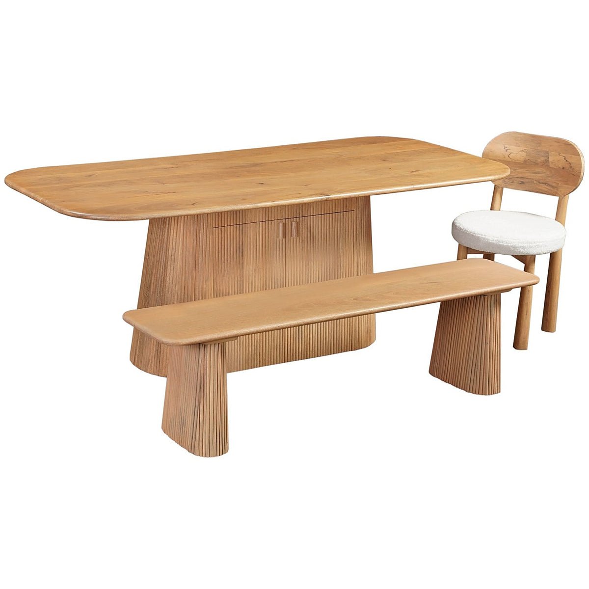 Flutera Natural Large Mango Wood Dining Table with Storage Pedestal