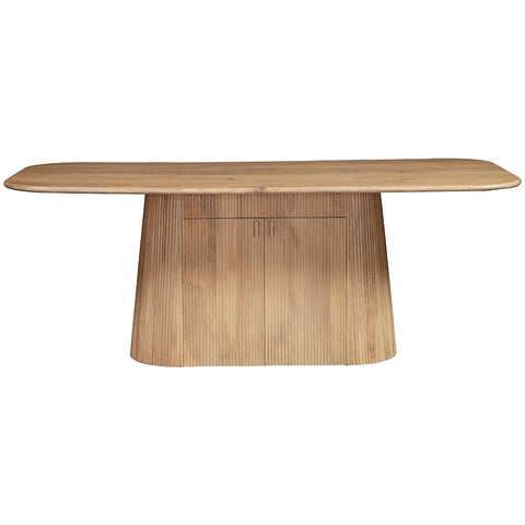 Flutera Natural Large Mango Wood Dining Table with Storage Pedestal
