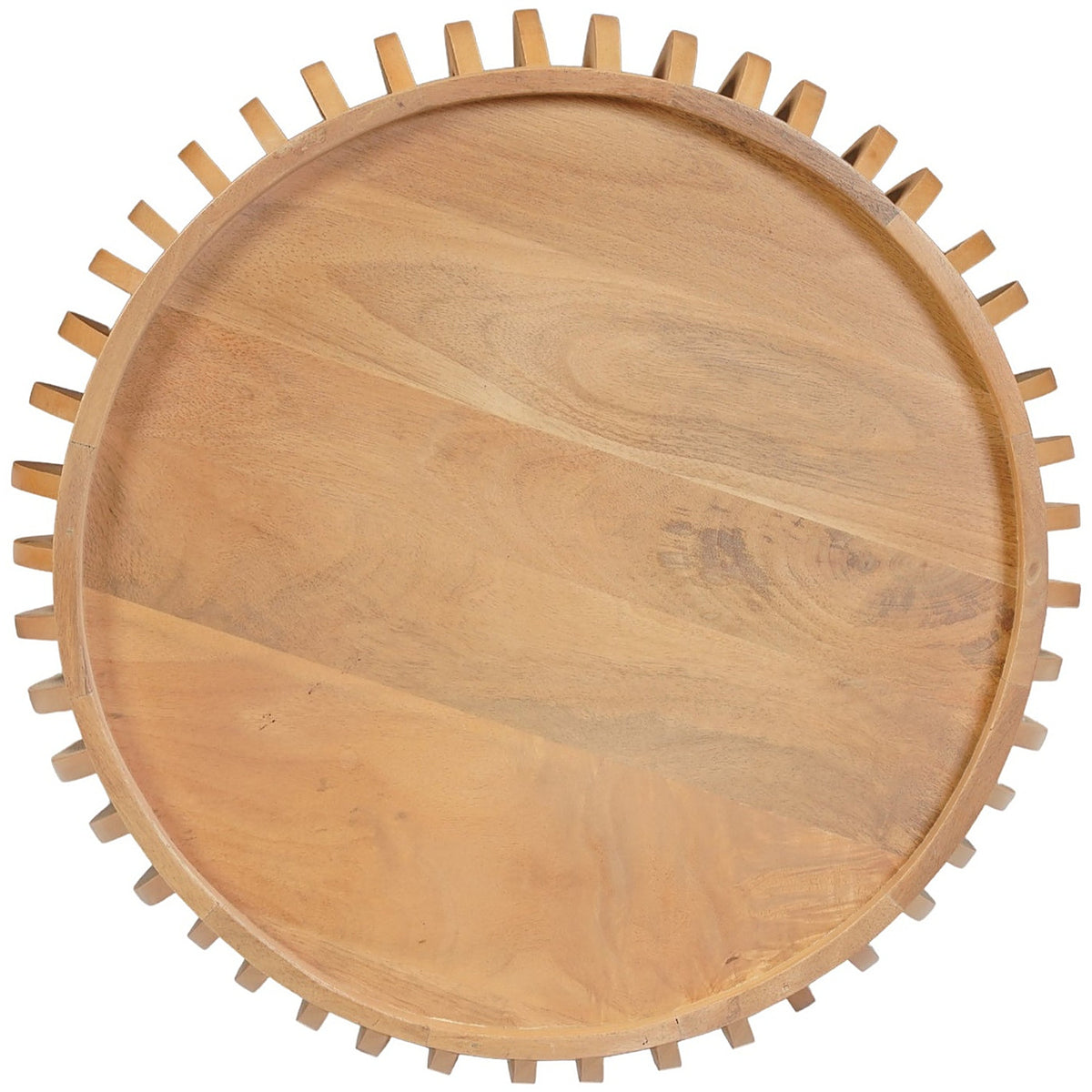 Flutera Natural Round Slatted Mango Wood Low Coffee Table