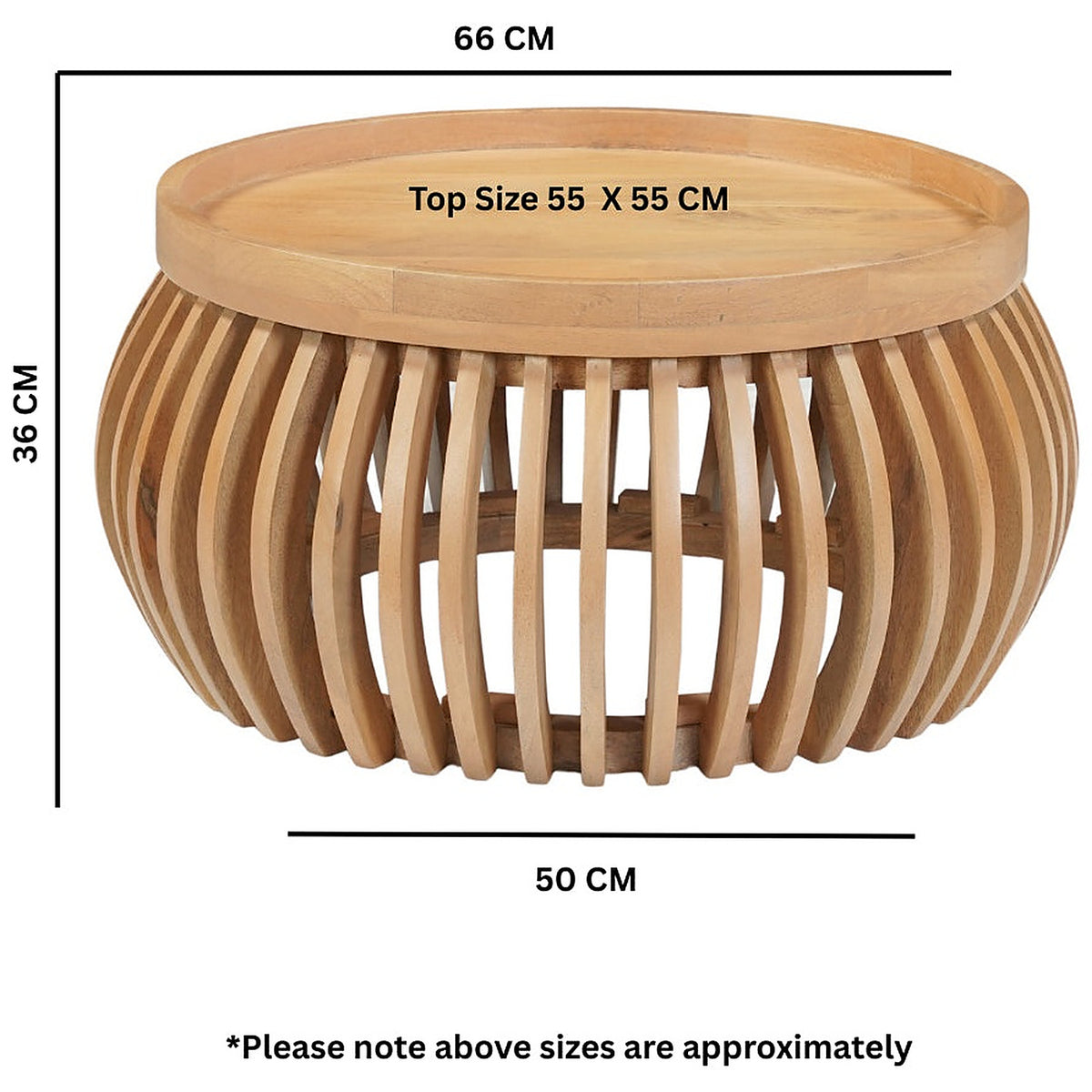 Flutera Natural Round Slatted Mango Wood Low Coffee Table - image 5