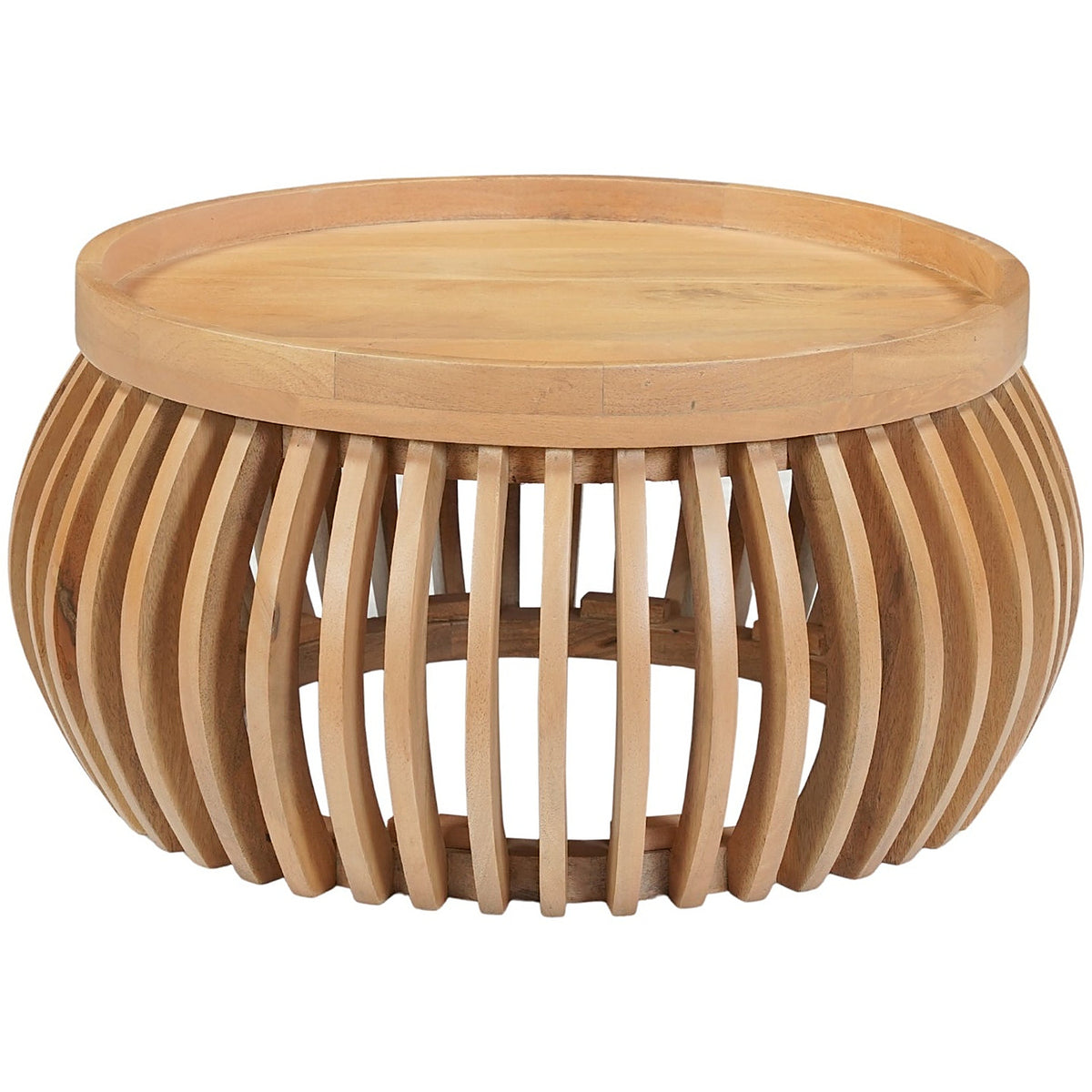 Flutera Natural Round Slatted Mango Wood Low Coffee Table - image 4