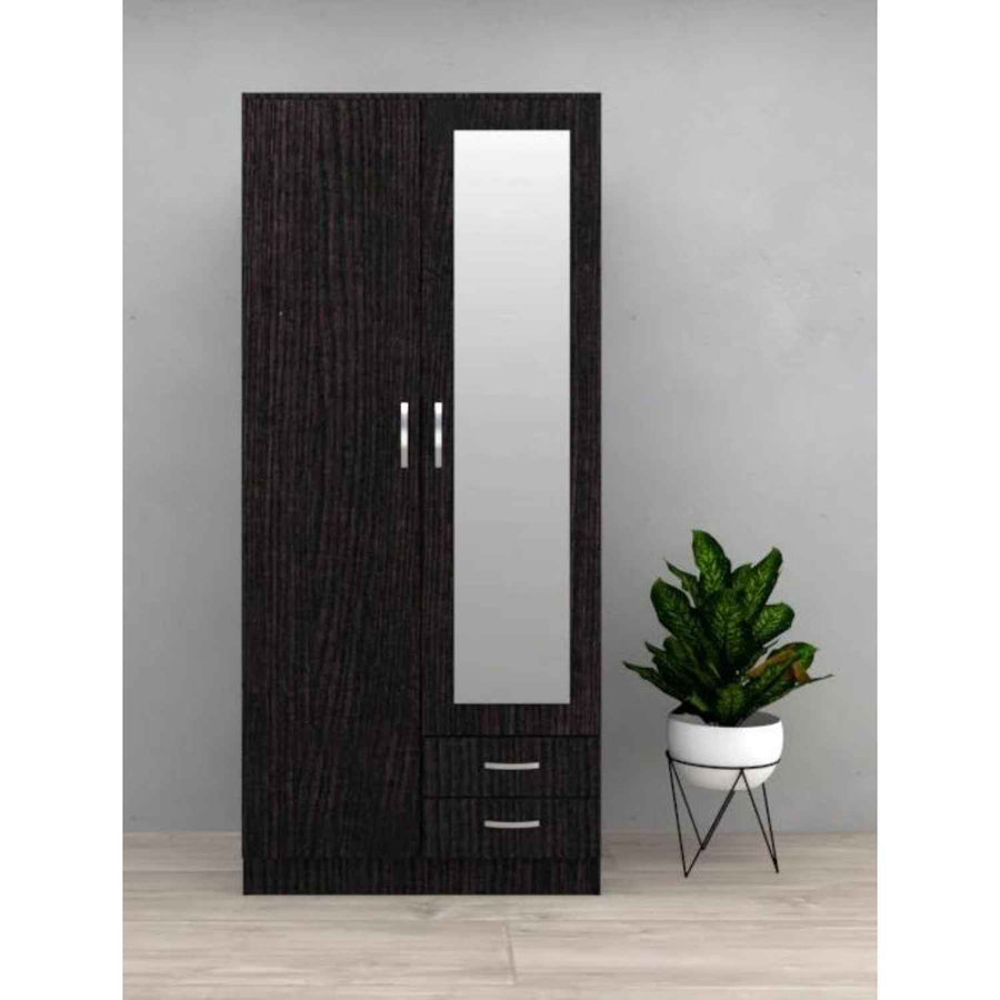 Rutland Black Oak 2 Door Wardrobe with Mirror and Drawers