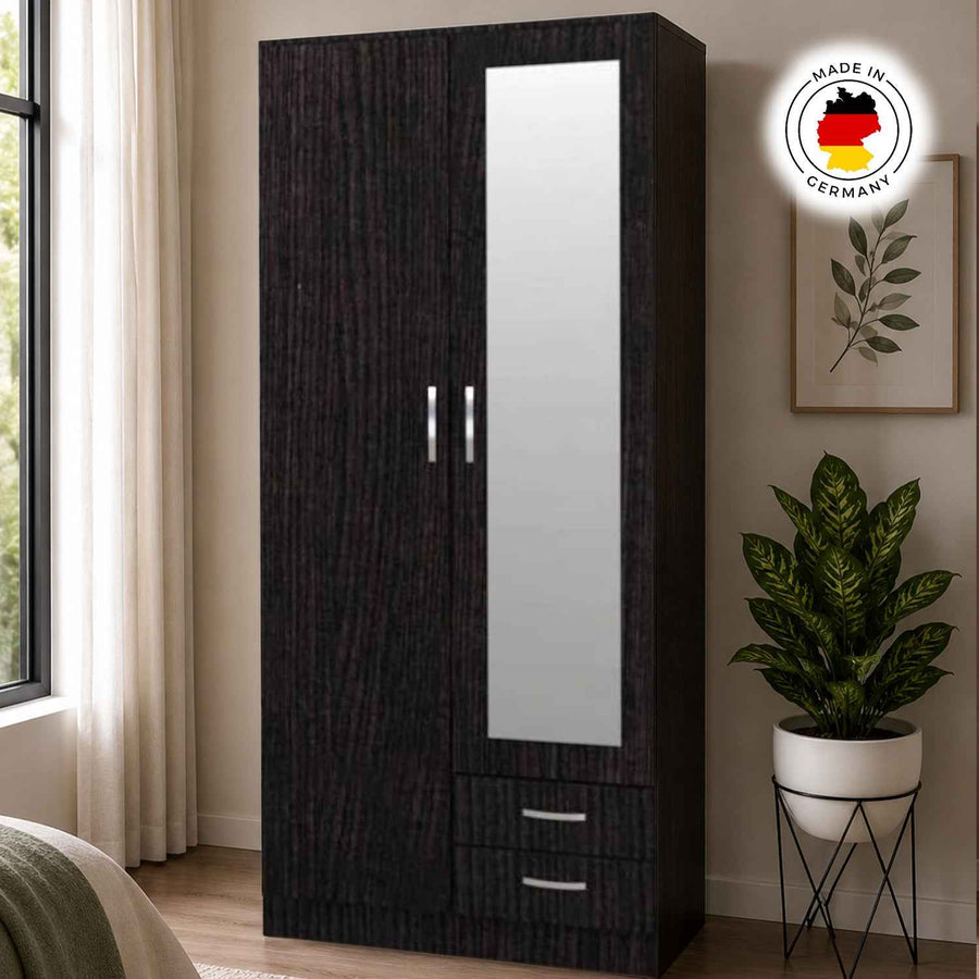 Rutland Black Oak 2 Door Wardrobe with Mirror and Drawers