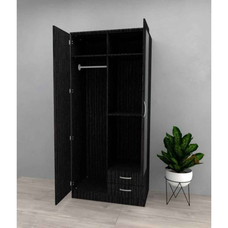 Rutland Black Oak 2 Door Wardrobe with Mirror and Drawers