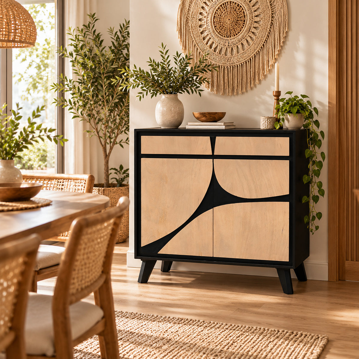 Inklyn Abstract Inlay Mango Wood 2 Door Sideboard