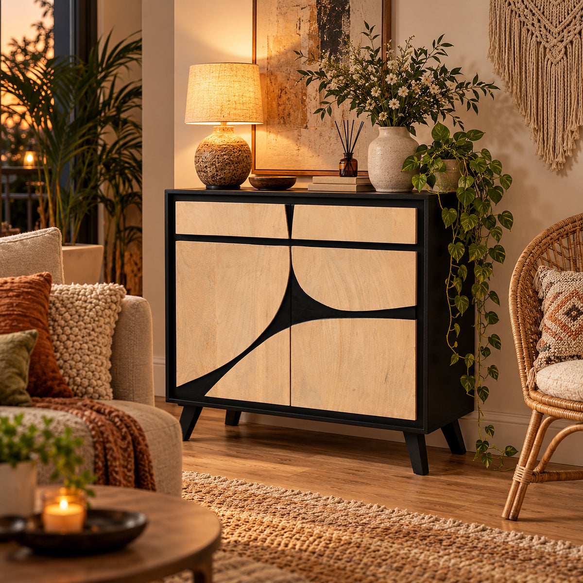 Inklyn Abstract Inlay Mango Wood 2 Door Sideboard - image 3