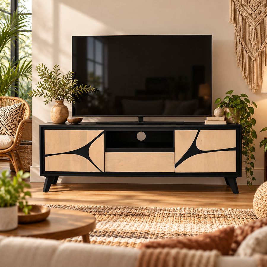 Inklyn Abstract Inlay Mango Wood TV Cabinet