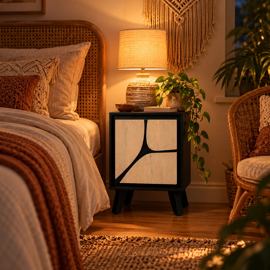 Inklyn Abstract Inlay Mango Wood Bedside Table - image 3